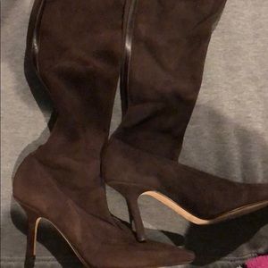 Jimmy Choo knee high brown suede pointe boots